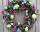 Summer Wreath -  Colorful Summer Wreath -  Bright Purple, Periwinkle, and Green Blooms Summertime Wreath