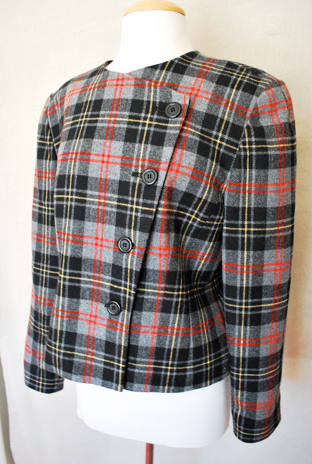 VTG Plaid Petite Pendleton Portland Oregon Cross Front Asymmetrical Wool Jacket