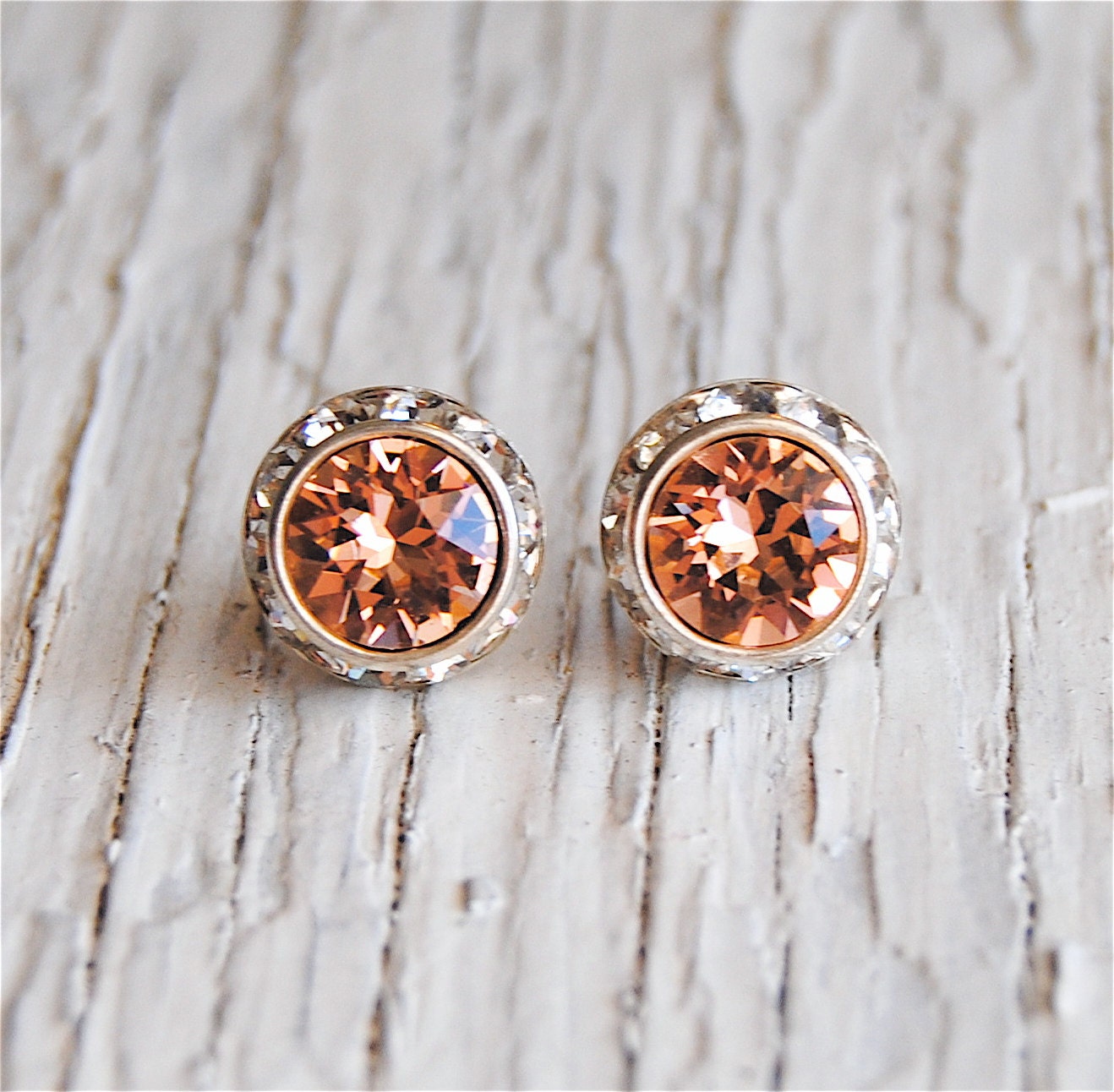 Peach Stud Earrings - Rhinestone Earrings - Sugar Sparklers Small - Swarovski Crystal Peach Diamond Rhinestone Stud Earrings