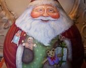Santa Folk Art Christmas Original One of a kind Hand Painted Gourd with Yellow Labrador Retriever
