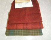 WOOL STASH PACK  Hand Dyed and Textured Wools for Rug Hooking, Penny Rug, and Applique  Red Green