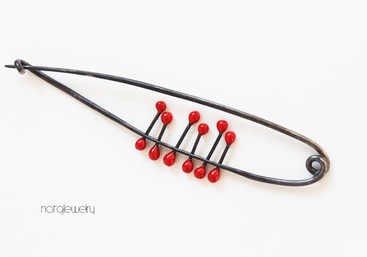 Sweater pin - unique handmade silver jewelry - contemporary jewelry - red and black silver pin. - notAjewelry