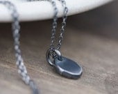 Tiny Black Silver Pebble Necklace / Oxidized Sterling Silver Jewelry / Everyday Necklace