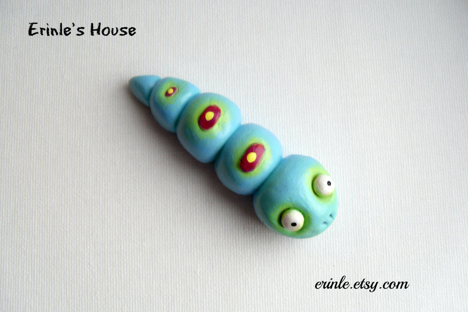 Polymer Clay Sculpture - Lucy The Joyful  Caterpillar - Clay Figurine - Blue Caterpillar - OOAK