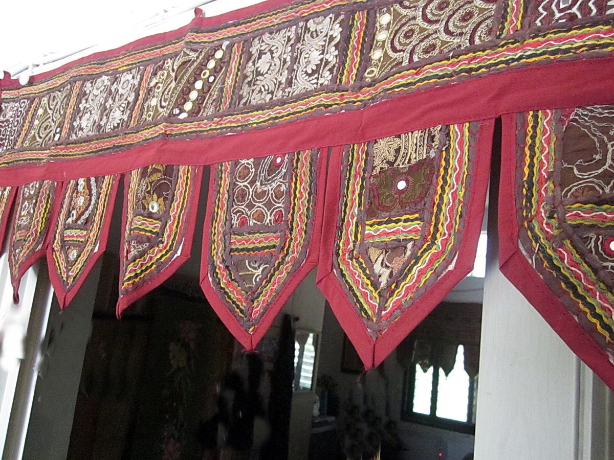 Ethnic Mirrored Hand Embroidered and Patched Cotton Door Valance / Window Pelmet / Topper Tapestry / Toran / Cotton Gate of Door, Vintage