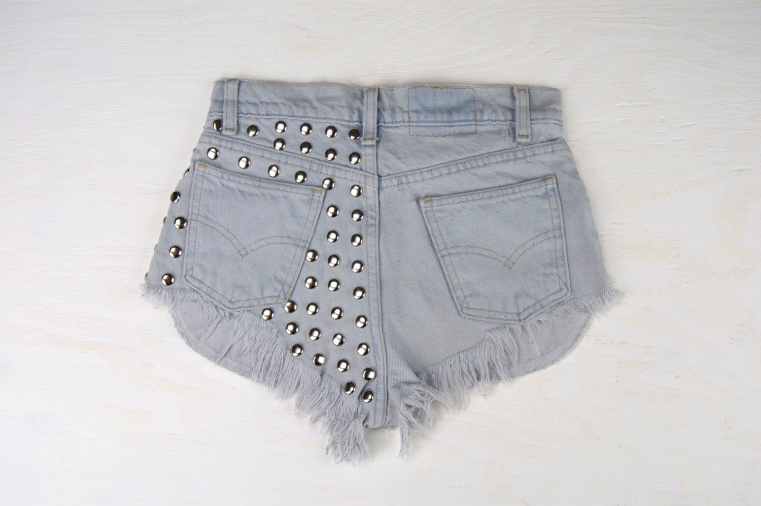 Vintage Light Baby Blue Denim Studded Shorts Size 25 / Small