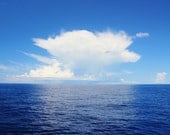 Ocean Photography, Navy Dark Blue Horizon Clouds, Seascape, Coastal Decor Wall Art Print