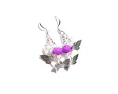 Butterfly Earrings - Butterflies - Neon Purple Crystal Rondelle Glass Beads - Charm, Dangle Earrings - Summer Earrings