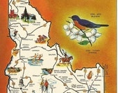 Vintage Postcard Greetings Idaho -  Map - 1970s