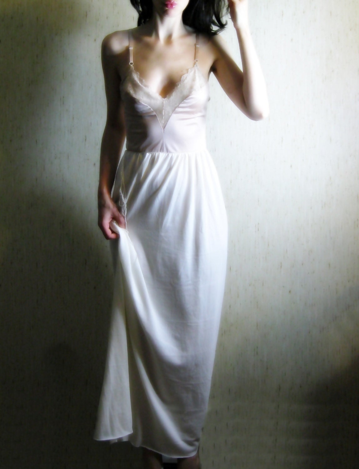 bohemian days - vintage 60s honey beige lace with ivory organic cotton bamboo boho hippie maxi dress xs
