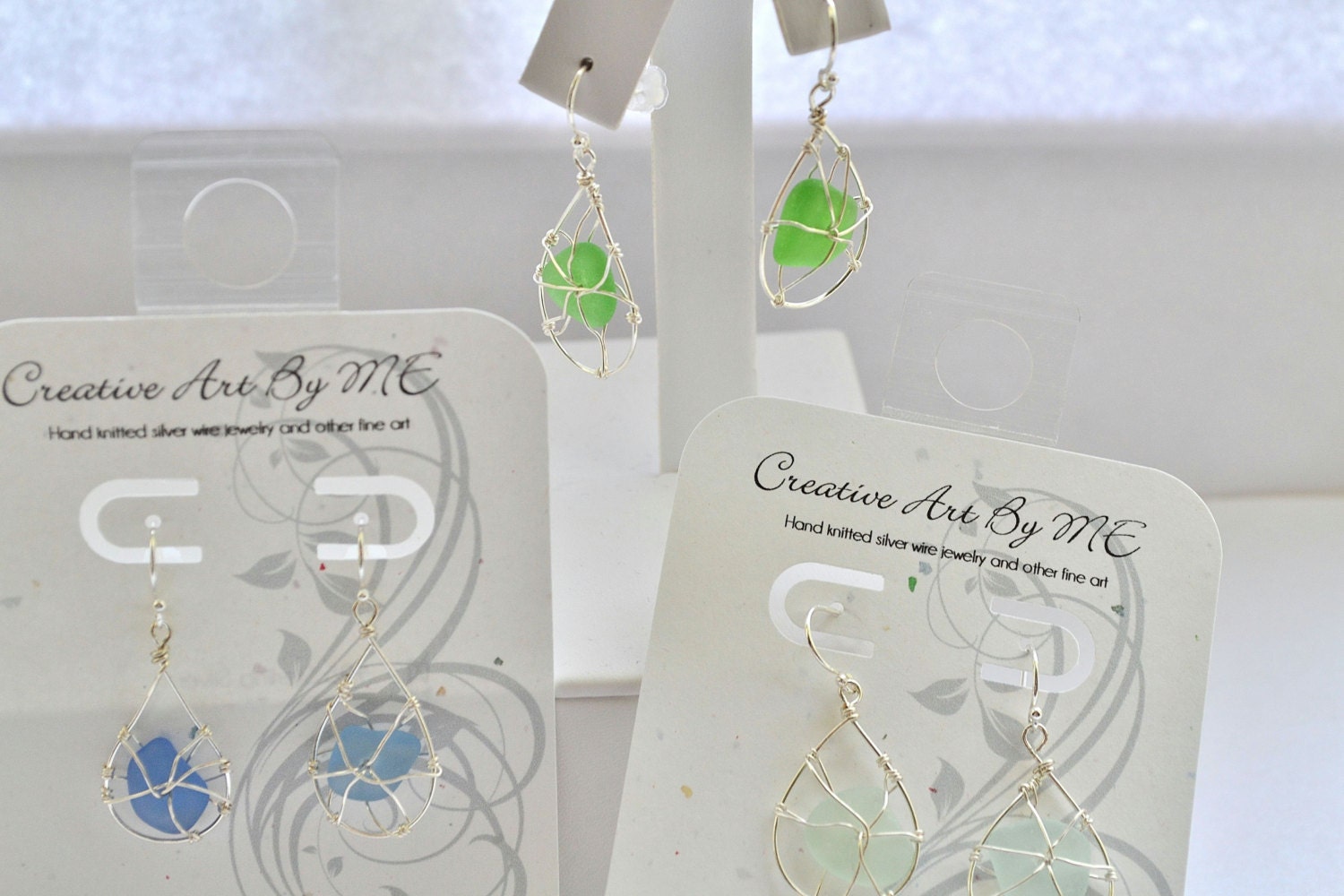 Genuine Blue or Green or sea foam green Sea Glass Sterling Silver  Drop Earrings