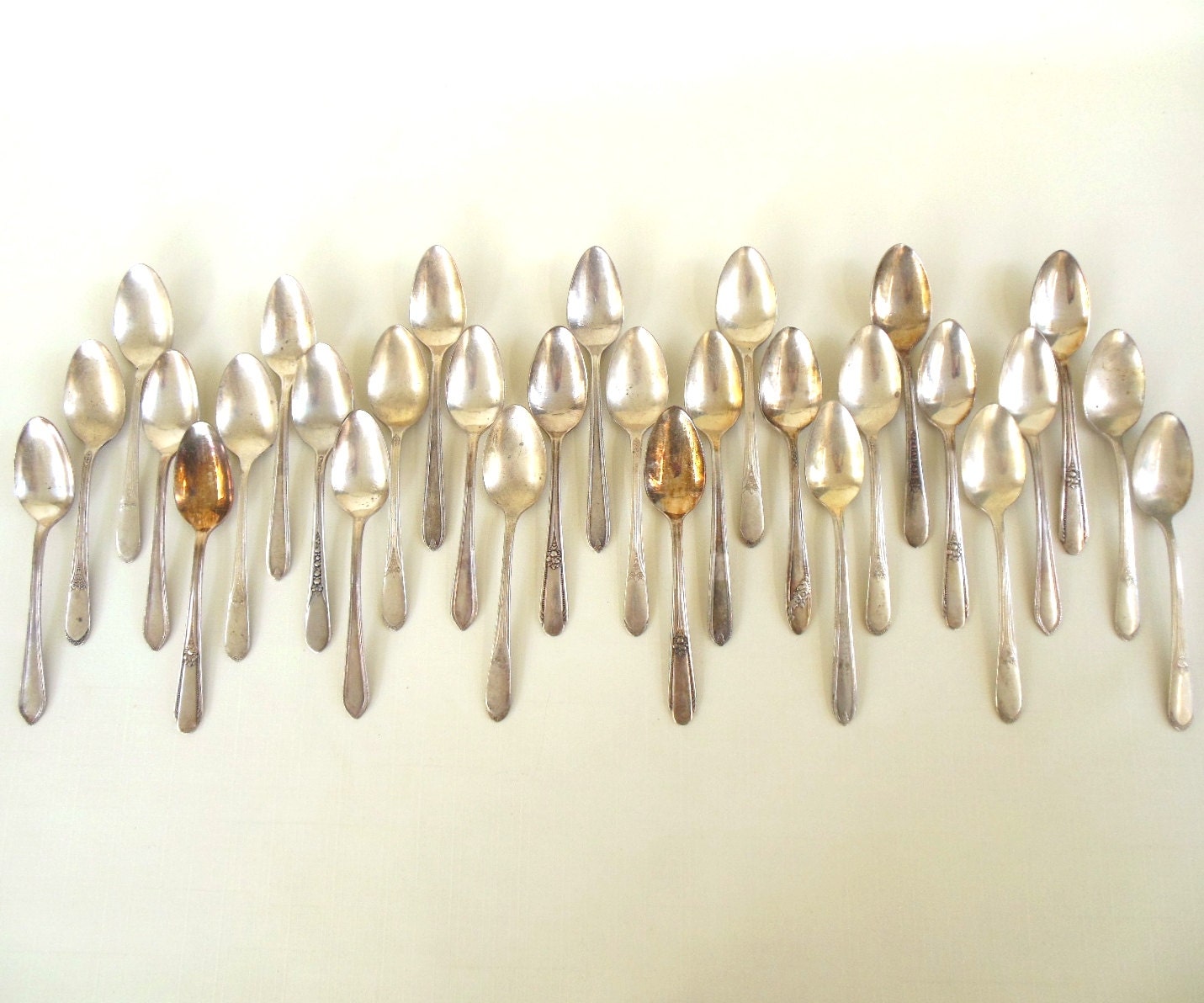 Tarnished Silver Spoons silverplate silverware flatware eclectic mix lot 28 teaspoons