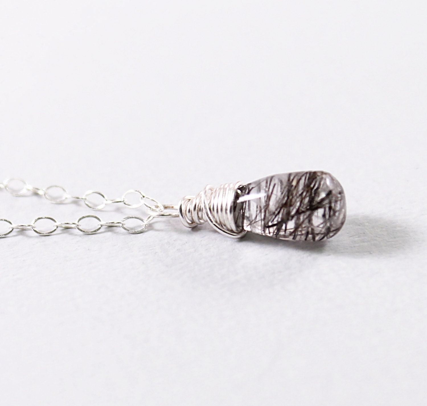 Sterling silver jewelry tourmalinated quartz necklace