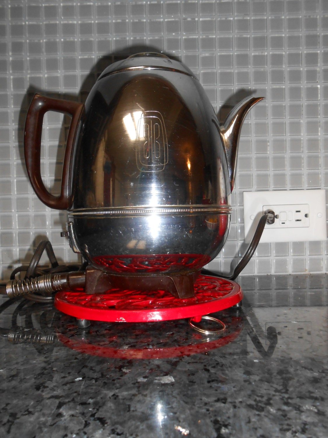 VINTAGE Percolator Coffee Pot General Electric Percolator coffee maker Chrome coffee Kettle model 33p30 1940s kitchen appliance