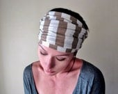 Striped Head Scarf - Tan, Ivory, Oatmeal Stripes - Headband, Hair Wrap, Hair Accessory - Womens Spring Summer Accessories