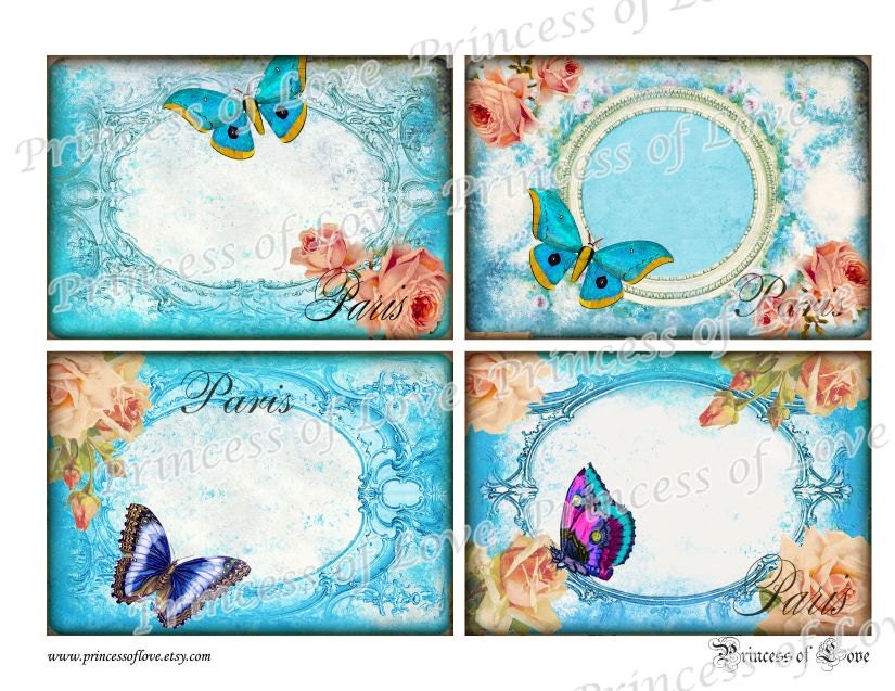 BUTTERFLY - Digital Collage Sheet. Set of 4 Vintage Images.Printable Download l402