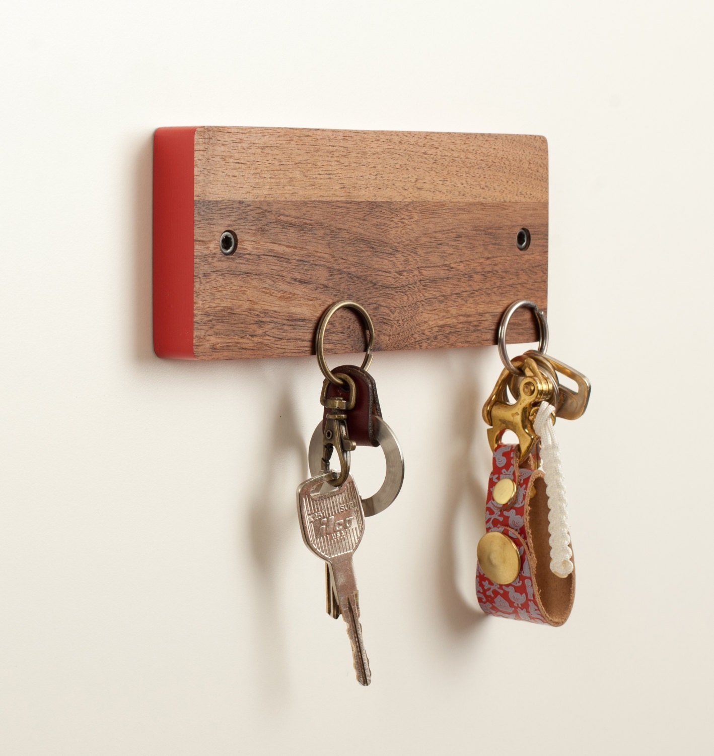 The Key Board in Walnut with Colored Edges.  Simple.      Herculean earth magnet key holder.