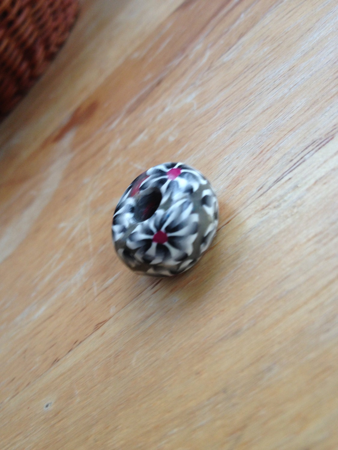 Black and White Flower Dread Bead 6mm Hole Small