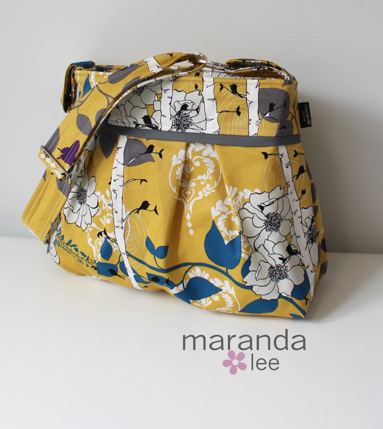 Stella Diaper Bag Large - Finnelopy Curry Yellow and CUSTOM Accent/Lining- Elastic Pockets Stroller Attachment