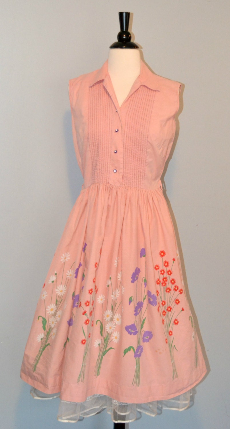 1950s Pink Flowered Sleeveless Sundress