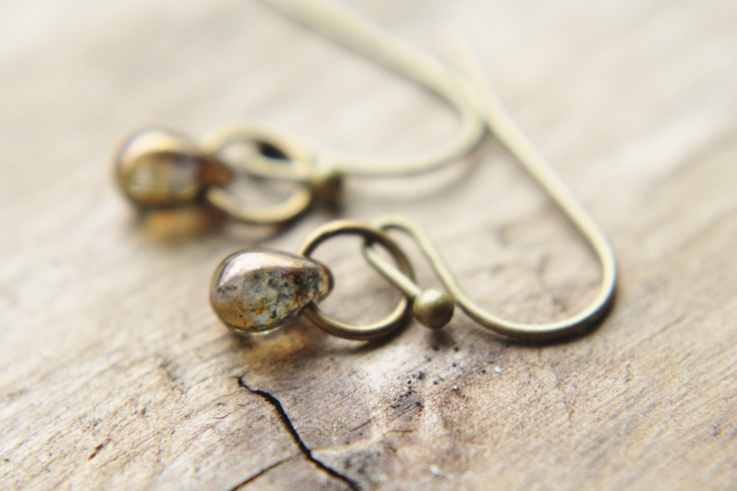 Tiny Coffee Earrings - Custom Petite Czech Glass Modern Drop Handmade Brass Jewelry Gifts for Her.