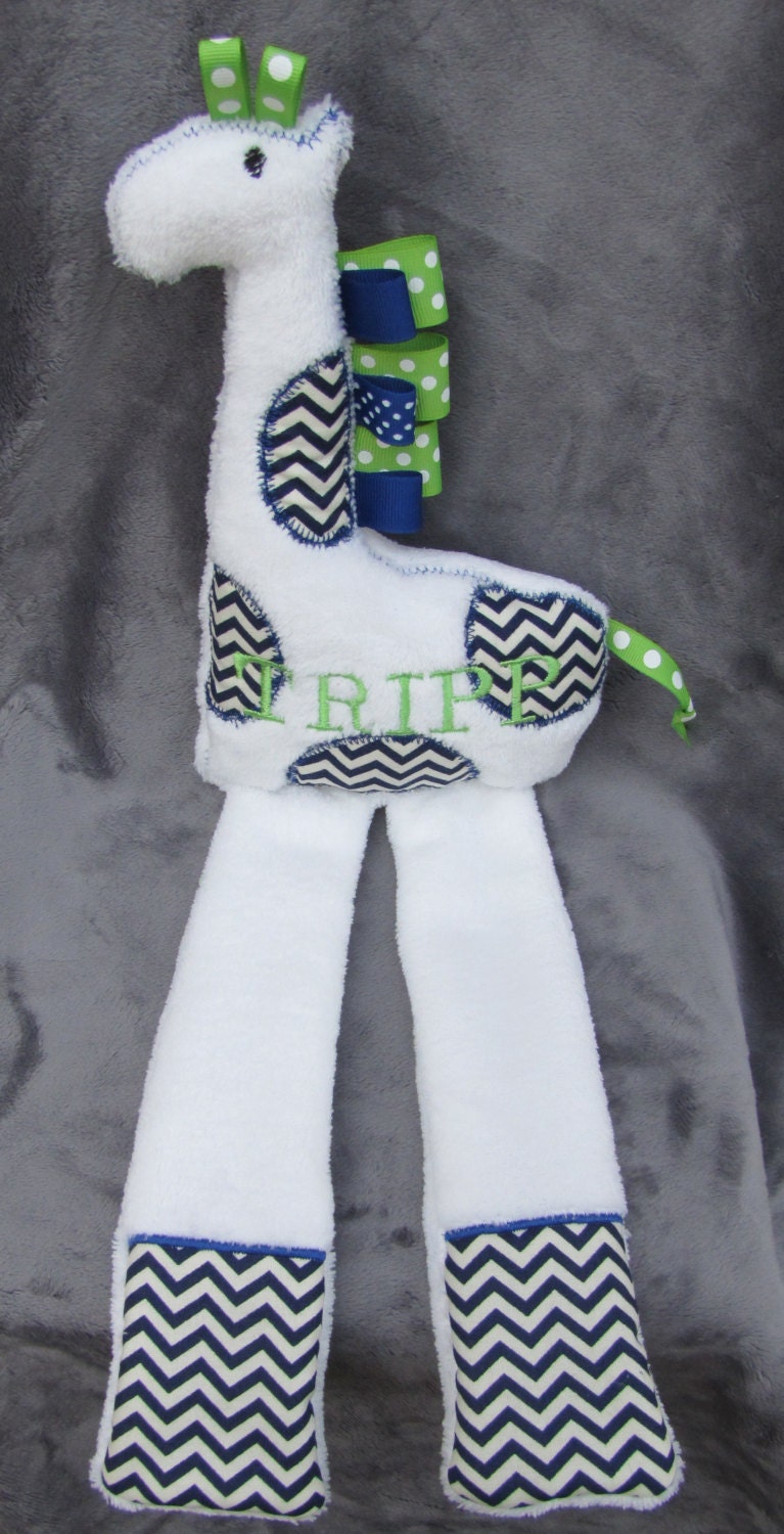 Personalized Plush Giraffe Sensory Toy Rattle Custom monogrammed Crinkle Custom Baby Gift