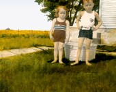 Childhood Memories, 12x12, fine art print, nostalgia, 1930s, Depression era, wall art, farm, Midwest, green, kids