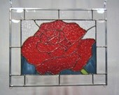 Beveled stained glass panel red rose  flower stained glass window panel window hanging
