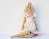 Fabric doll cloth doll pastel pink rose art doll child friendly softie plush rag doll stuffed doll blonde Mothers day gift, birthday gift