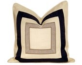Ivory Linen Pillow with Blue/Grey Ribbon Detail