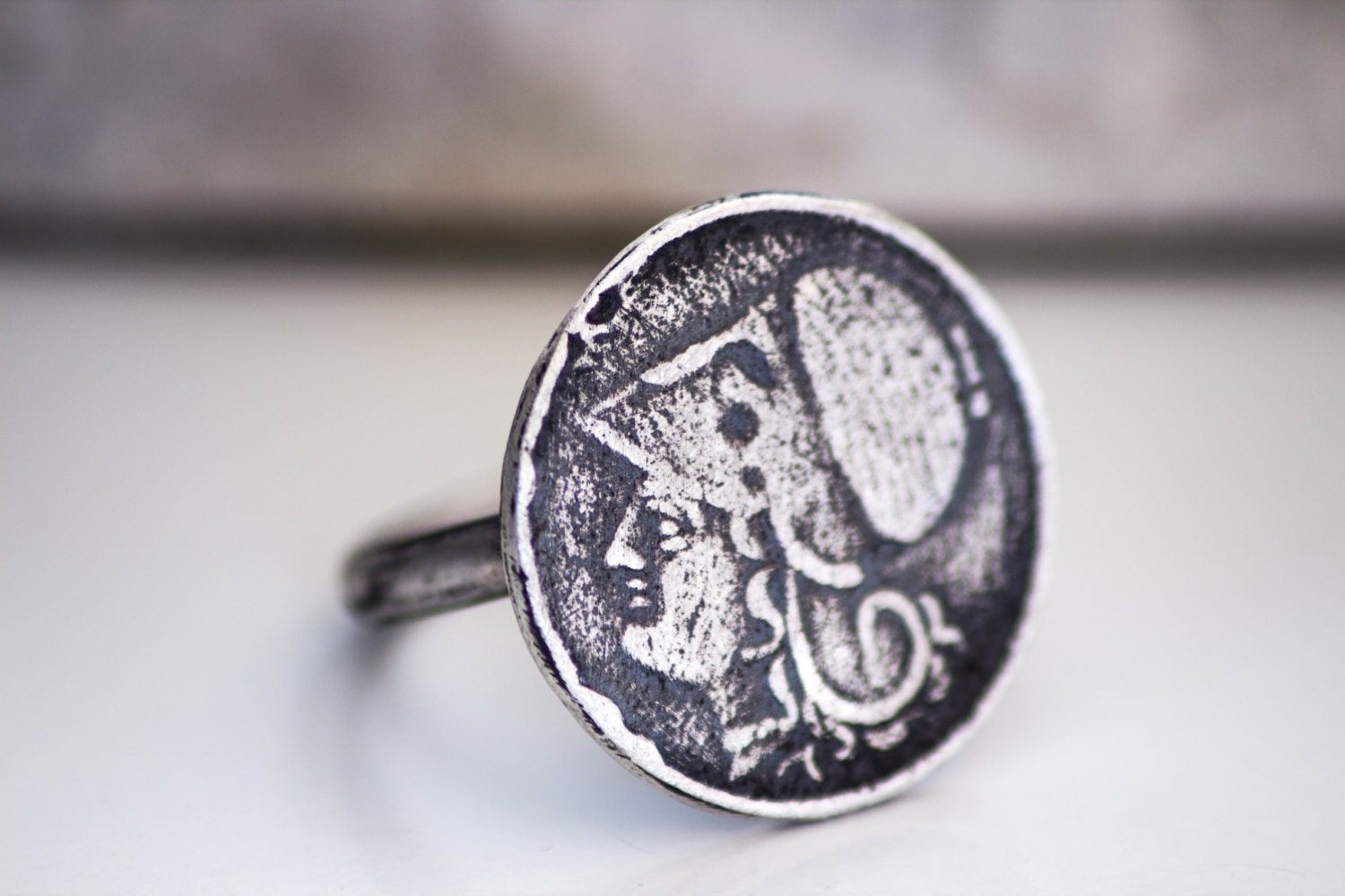 Athena Sterling Silver Ring-Replica Coin Ring-Ancient Greek Inspired Jewellry-Vintage Inspired Coin Ring-Size 7.5