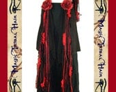 Goth Belly Dance YARN FALLS hip & hair TASSEL "Goth Romance" Tribal Fusion costume accessory Black red hair extension Hip scarf adornment
