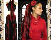 TRIBAL FUSION COMBINATION "Goth Romance" Belly Dance costume 1x large yarn hair fall 1 hip scarf 2 hip & hair tassels 3 hair flowers