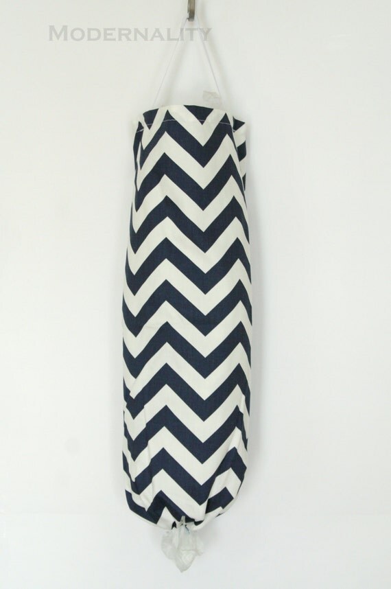 Plastic Bag Holder- Navy Blue Chevron- Kitchen Grocery Bag Storage Plastic Bag Holder- Navy Blue Chevron- Kitchen Grocery Bag Storage