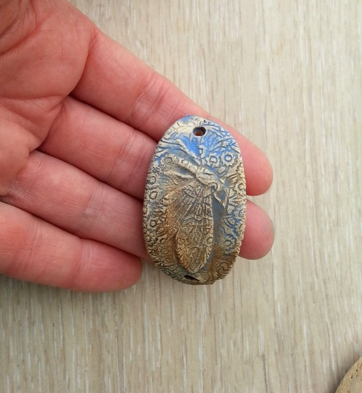 Fossil style Dragon fly  bracelet focal and ceramic  art bead