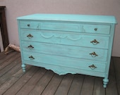 SOLD Chic and Shabby Beachy Aqua Dresser
