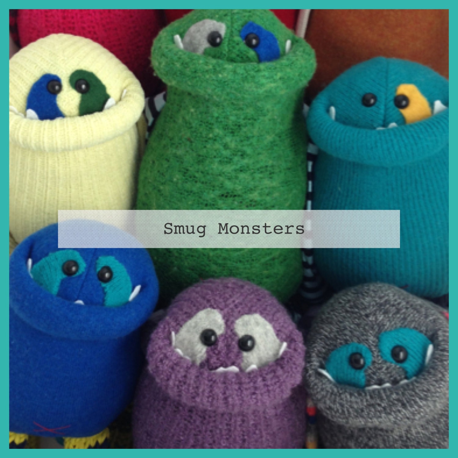 Custom Smug Monster- plush toy upcycled from sweaters