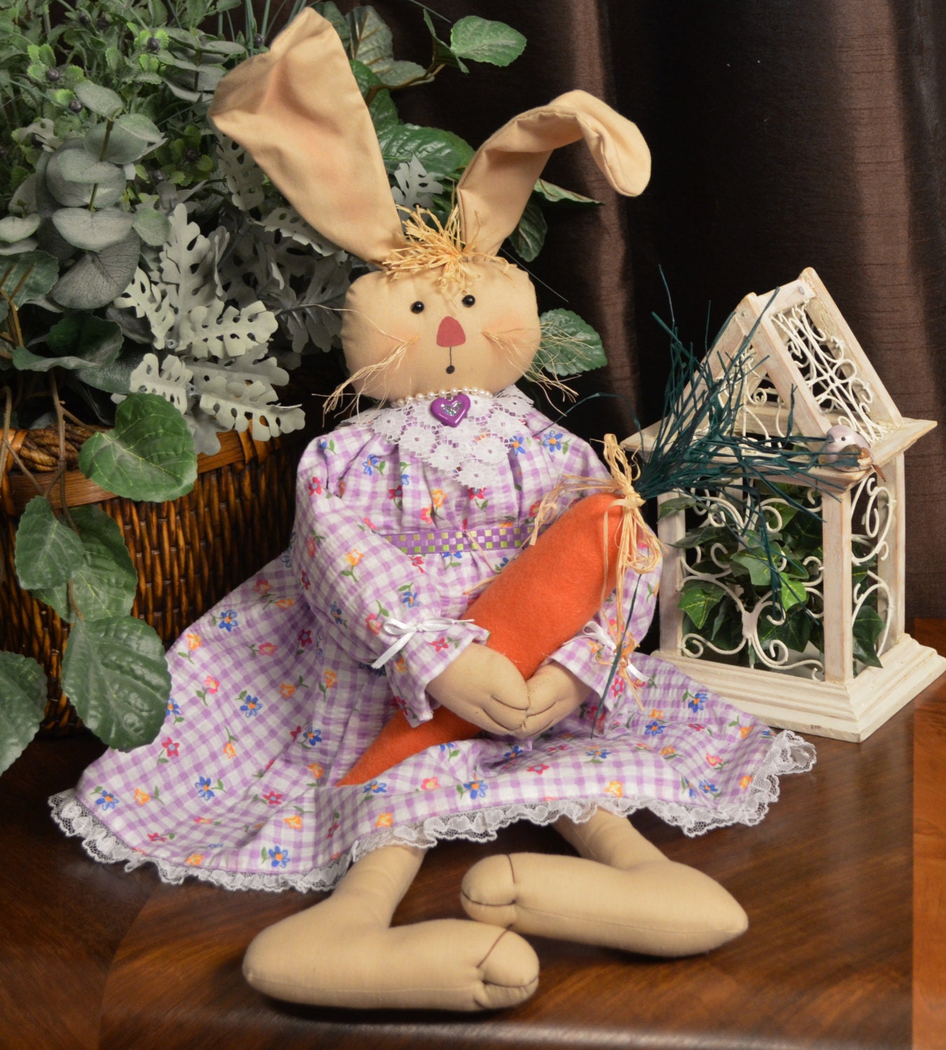 Stuffed Bunny, Primitive Fabric Bunny, Bunny Doll, Spring Decor, Summer Decor, Beatrice Bunny