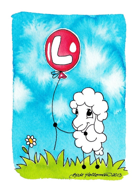 Letter L - 5x7 Jimmy the Sheep Nursery Art
