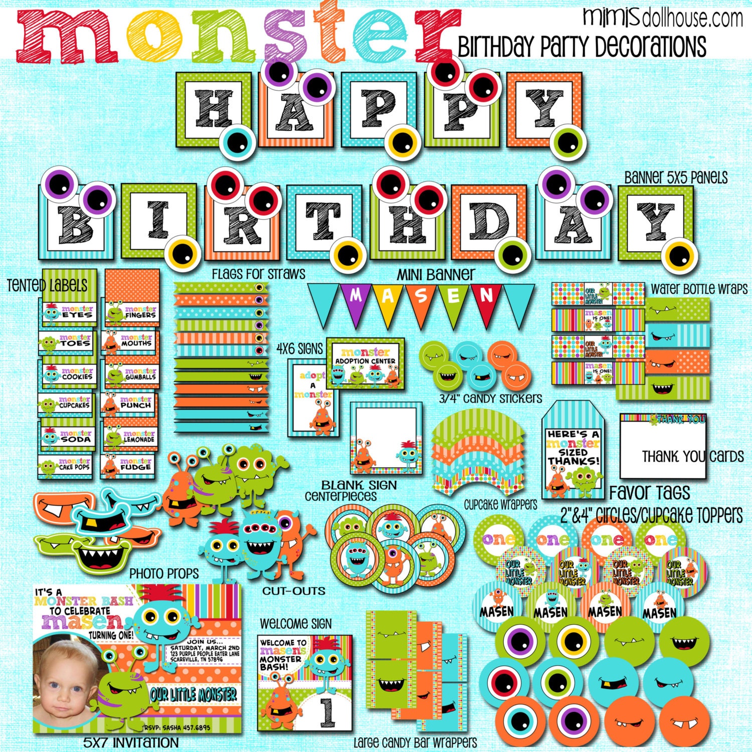Monster Party Decorations- Printable Monster Birthday Party Decorations- Monster Party PDF/JPEG Il_570xn