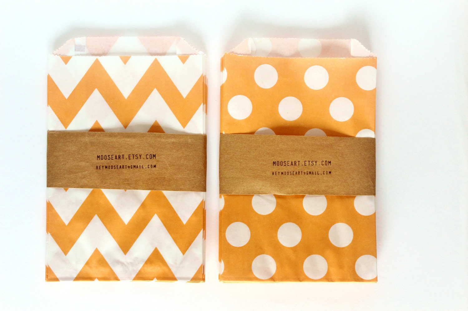 Melon Paper Bags, Choose Between Dots and Chevron - Set of 12 bags