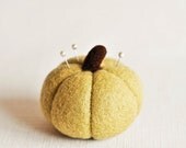 Sage Green Pumpkin - Needle Felted Pincushion with 10 Pearlized Pins - Woodland Nature Sewing Home Decor All Natural Wool Felt Gift