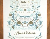 Custom Birth Story Keepsake Print - (Flora & Fauna - Winter) - 8x10 - Modern, Contemporary