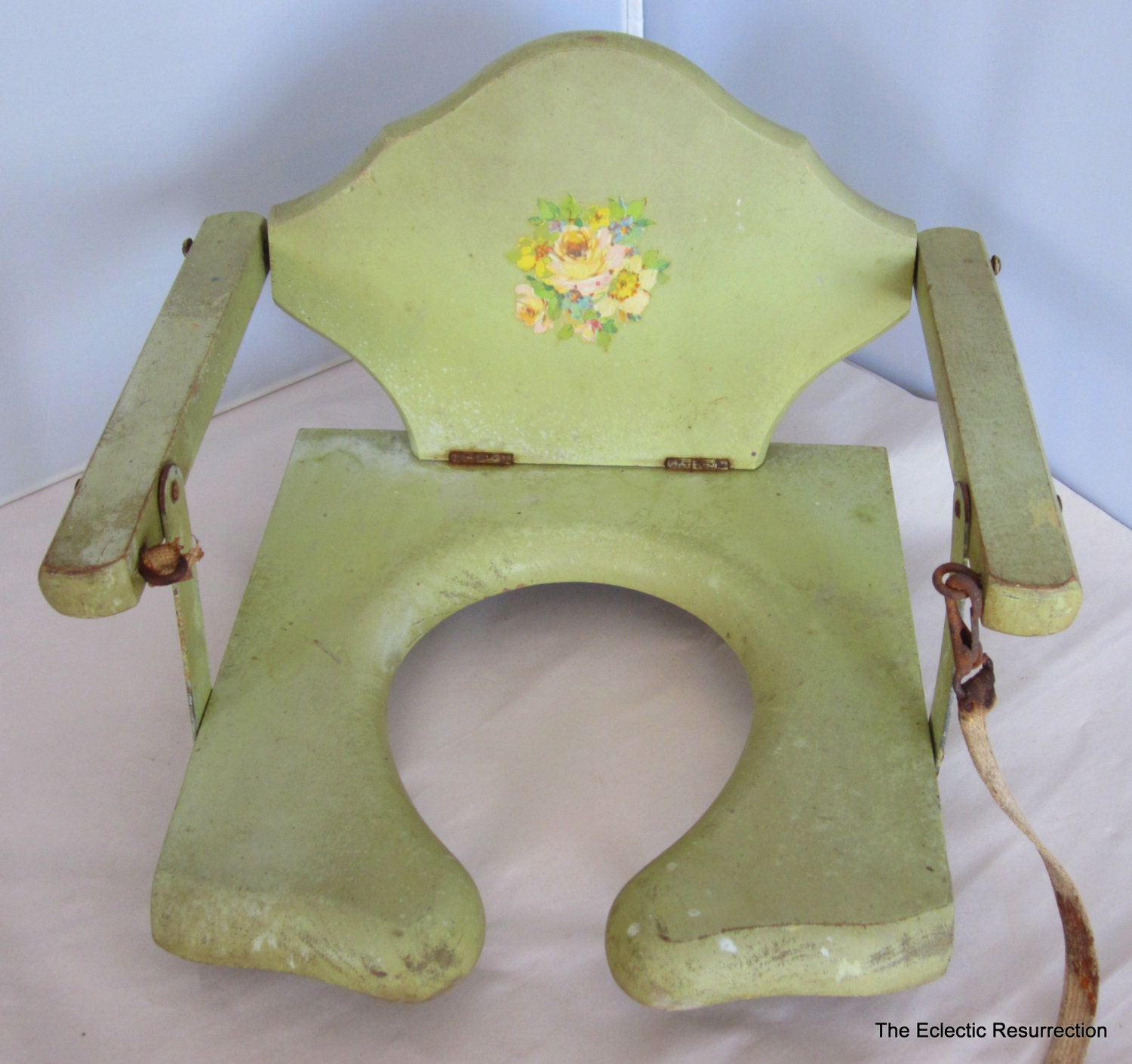 Items similar to Vintage Child's Potty SeatFolding WoodenPainted Wood