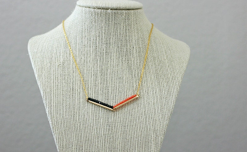 Obsidian and Coral Chevron Necklace