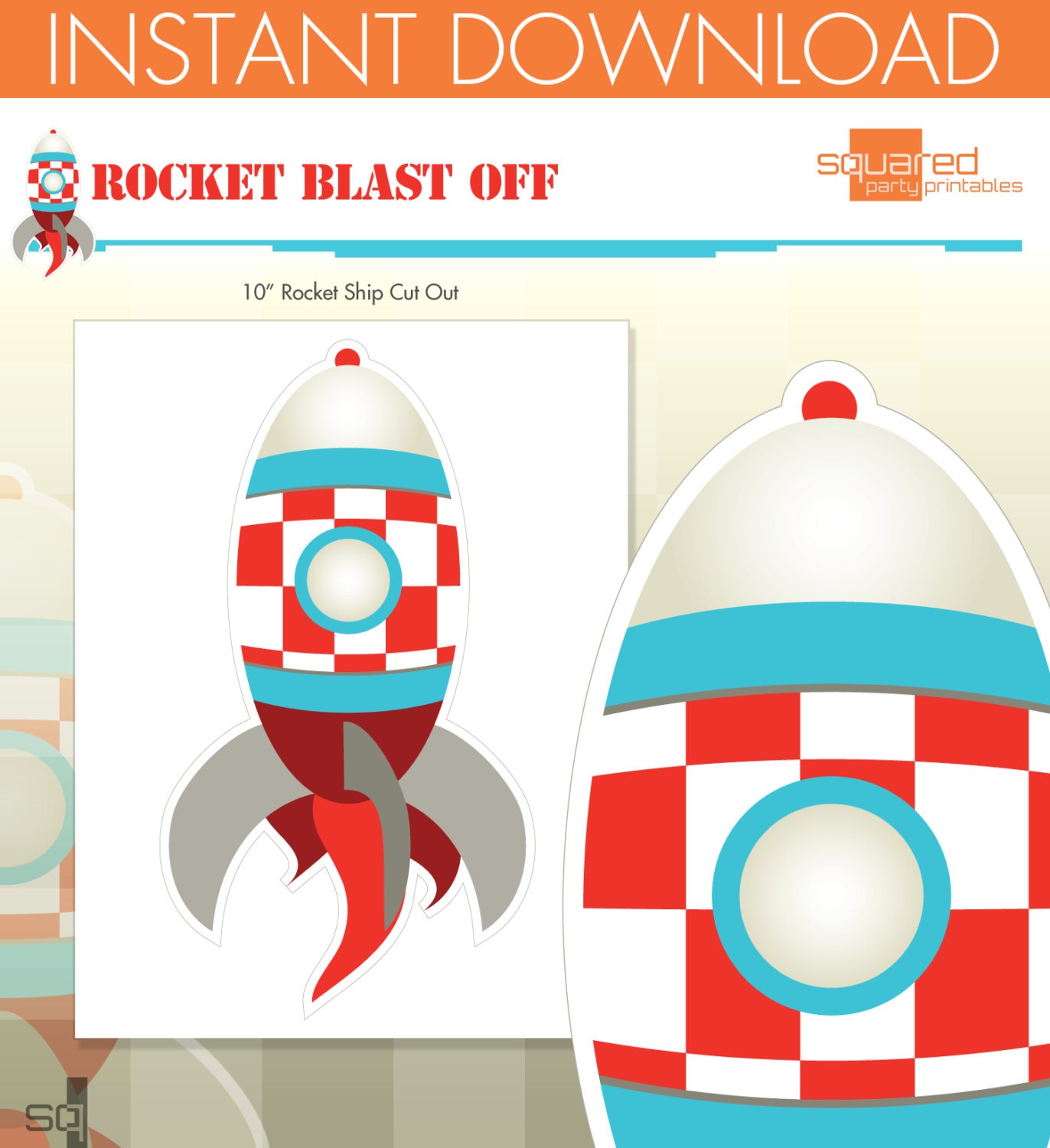 Rocket Ship Spaceship Birthday Party Printables - Rocket Centerpiece Cut-Out - DIY Print - Blast Off - Instant Download Il_570xn