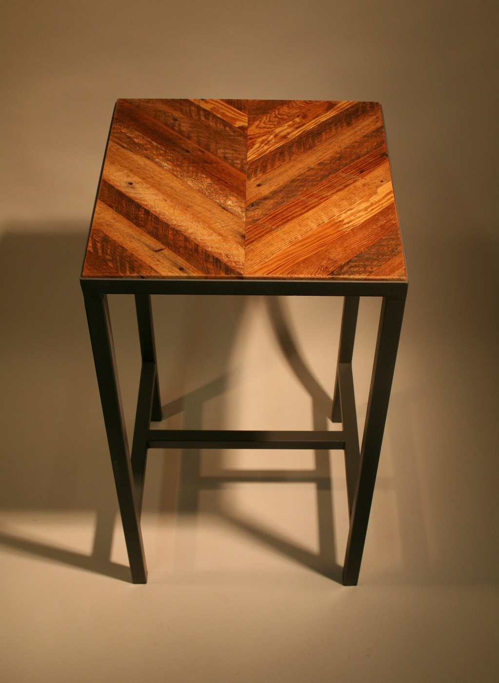Chevron Wood and Metal Side / Bedside / End Table