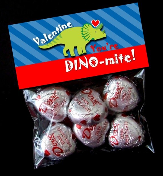 INSTANT DOWNLOAD - Printable Valentine Treat Bag Toppers - You're DINO-mite Valentine Il_570xn