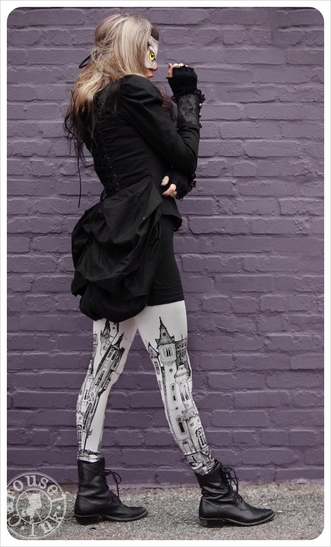 Victorian City  Leggings -  shark GREY Leggings - Womens leggings - MEDIUM Legging