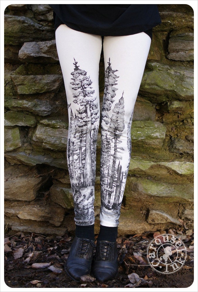 Redwood Forest Leggings - Womens Legging - CREAM - Tights - tree tights -  SMALL